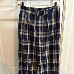 Blue and White Plaid pleated trousers